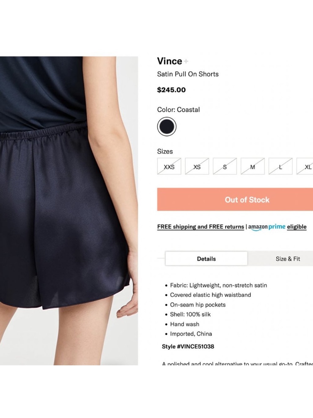 Vince. 100% silk shorts